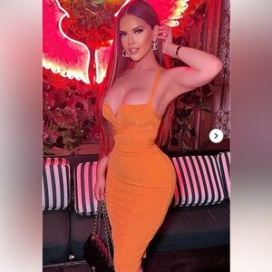 Orange Bodycon Midi Dress